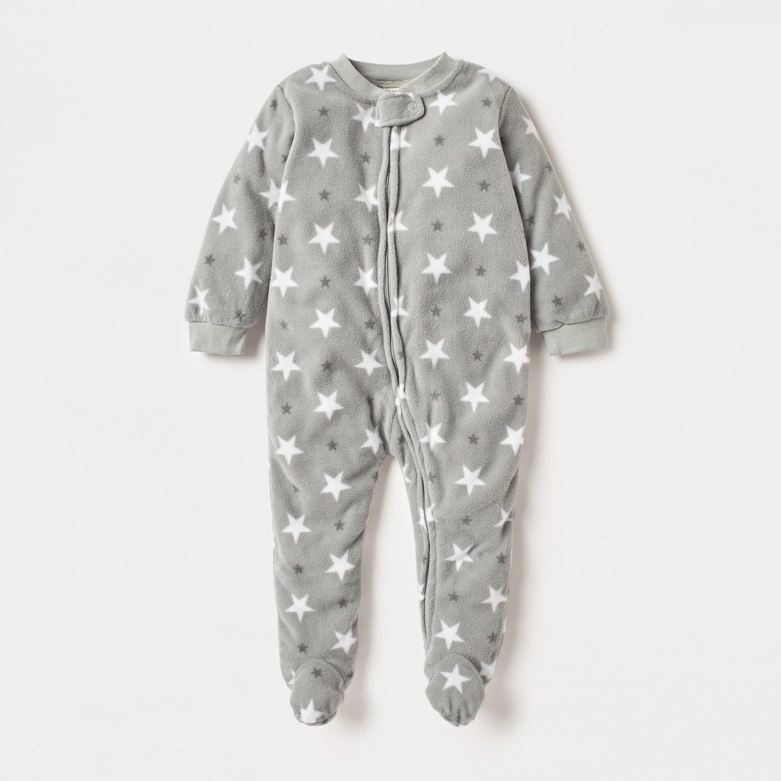 Juniors All-Over Star Print Fleece Sleepsuit with Zip Closure - Grey / 9-12 mths