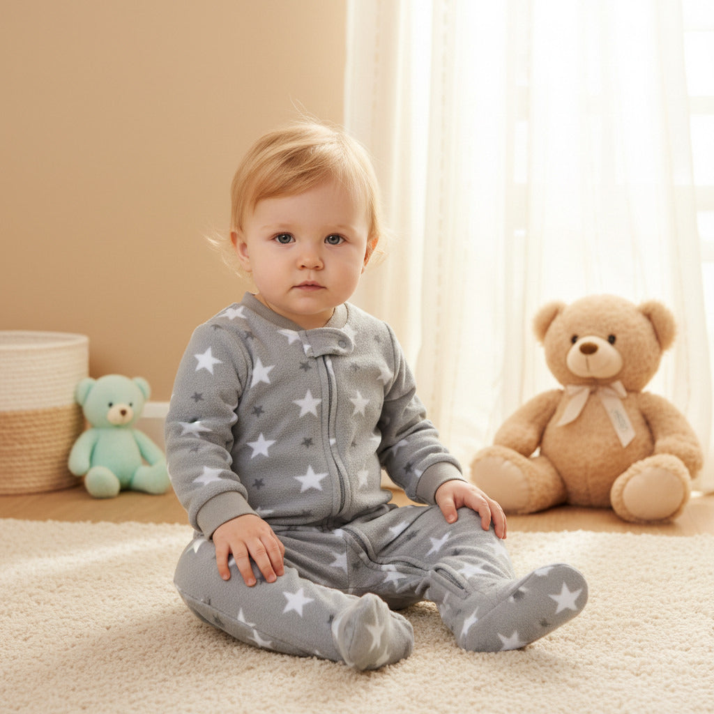 Juniors All-Over Star Print Fleece Sleepsuit with Zip Closure