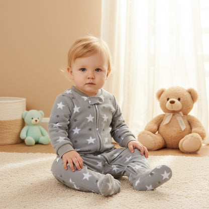 Juniors All-Over Star Print Fleece Sleepsuit with Zip Closure