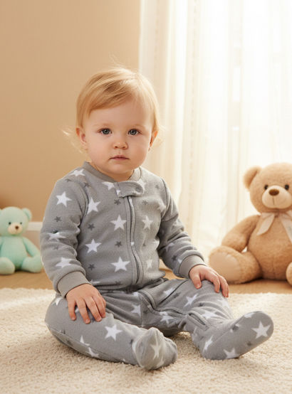 Juniors All-Over Star Print Fleece Sleepsuit with Zip Closure-baby-girls-clothing-nightwear-sleepsuits-image-5
