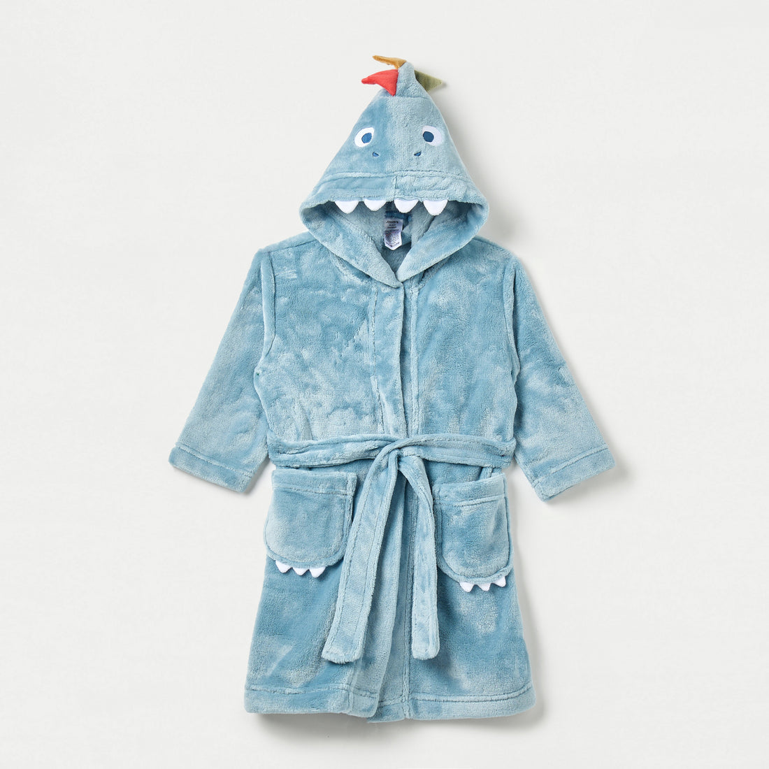 Juniors Dinosaur Hooded Bathrobe with Belt and Pockets - Blue / 12-18 mths