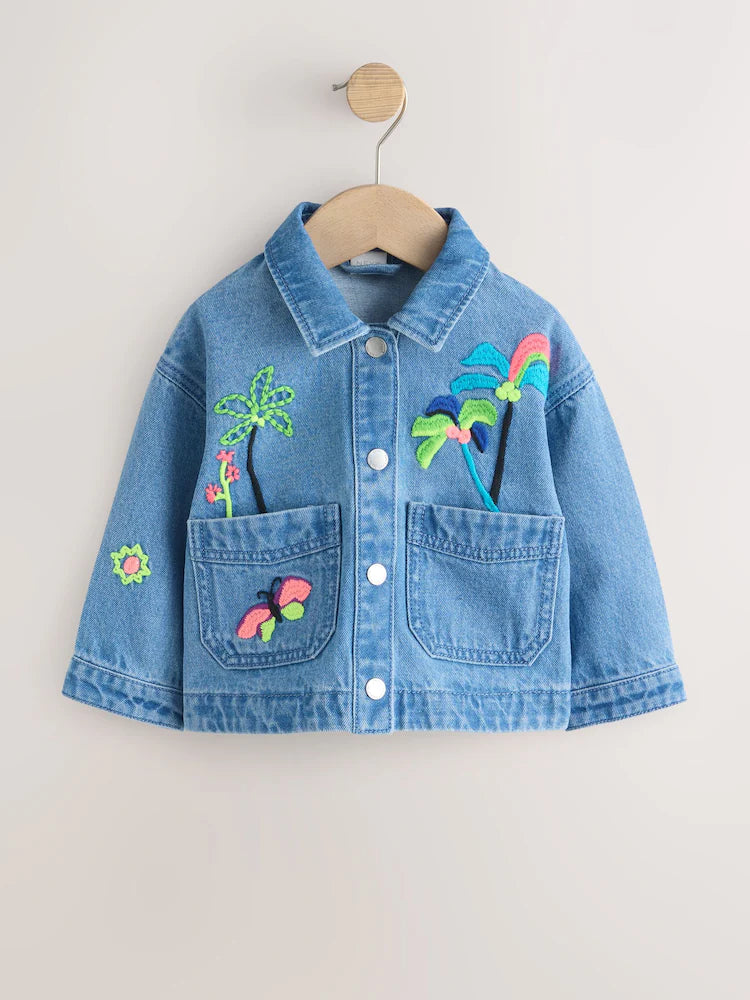 Ecru Floral Cord Collar Denim Jacket (3mths-7yrs)