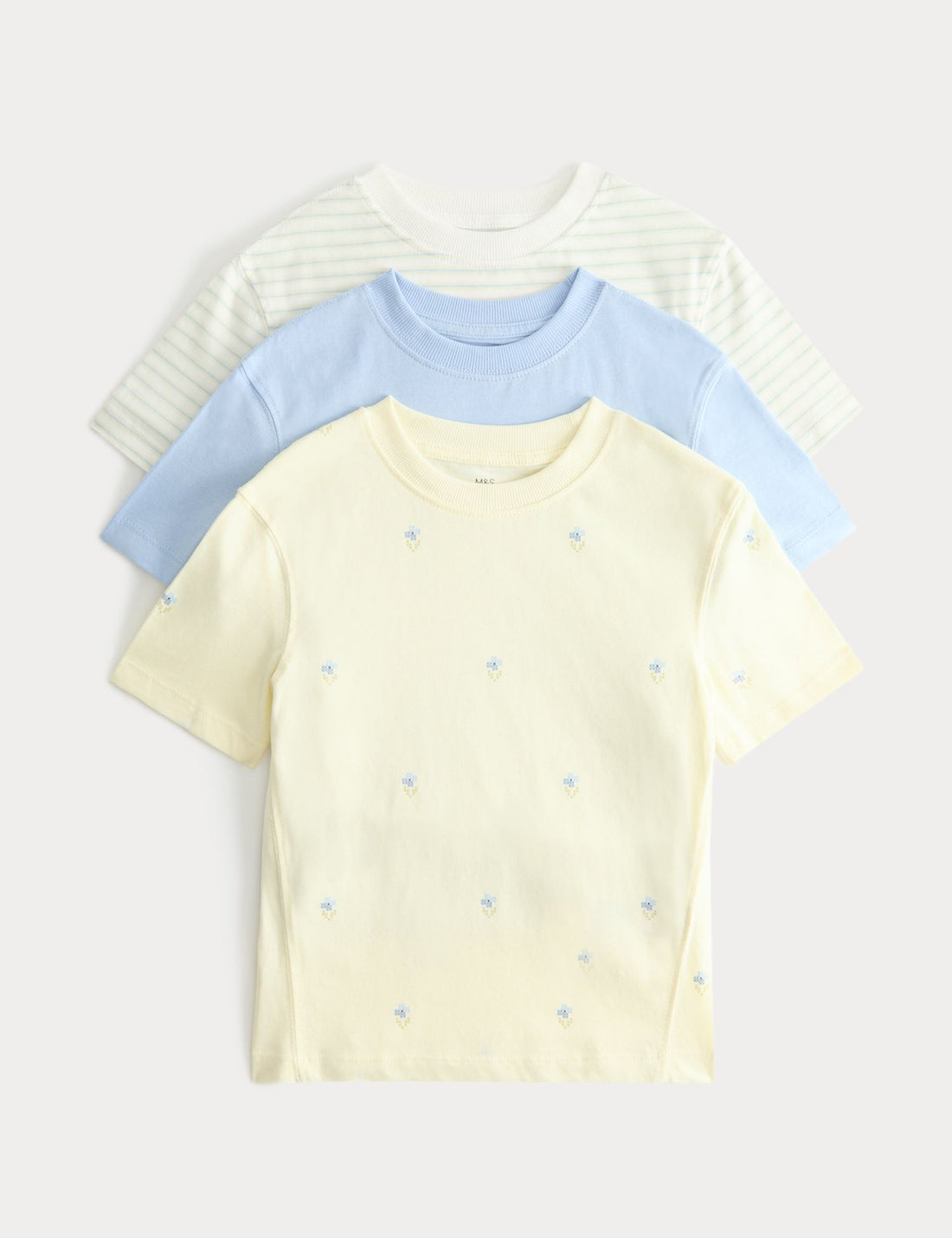3 Pack Pure Cotton Floral T-Shirts (2-8 Yrs) - PALE YELLOW / 2-3 Years