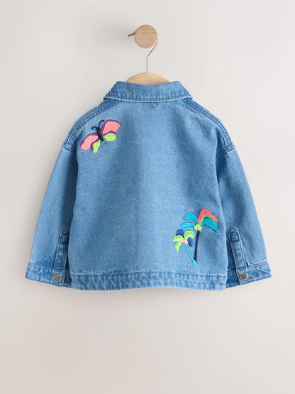 Ecru Floral Cord Collar Denim Jacket (3mths-7yrs)
