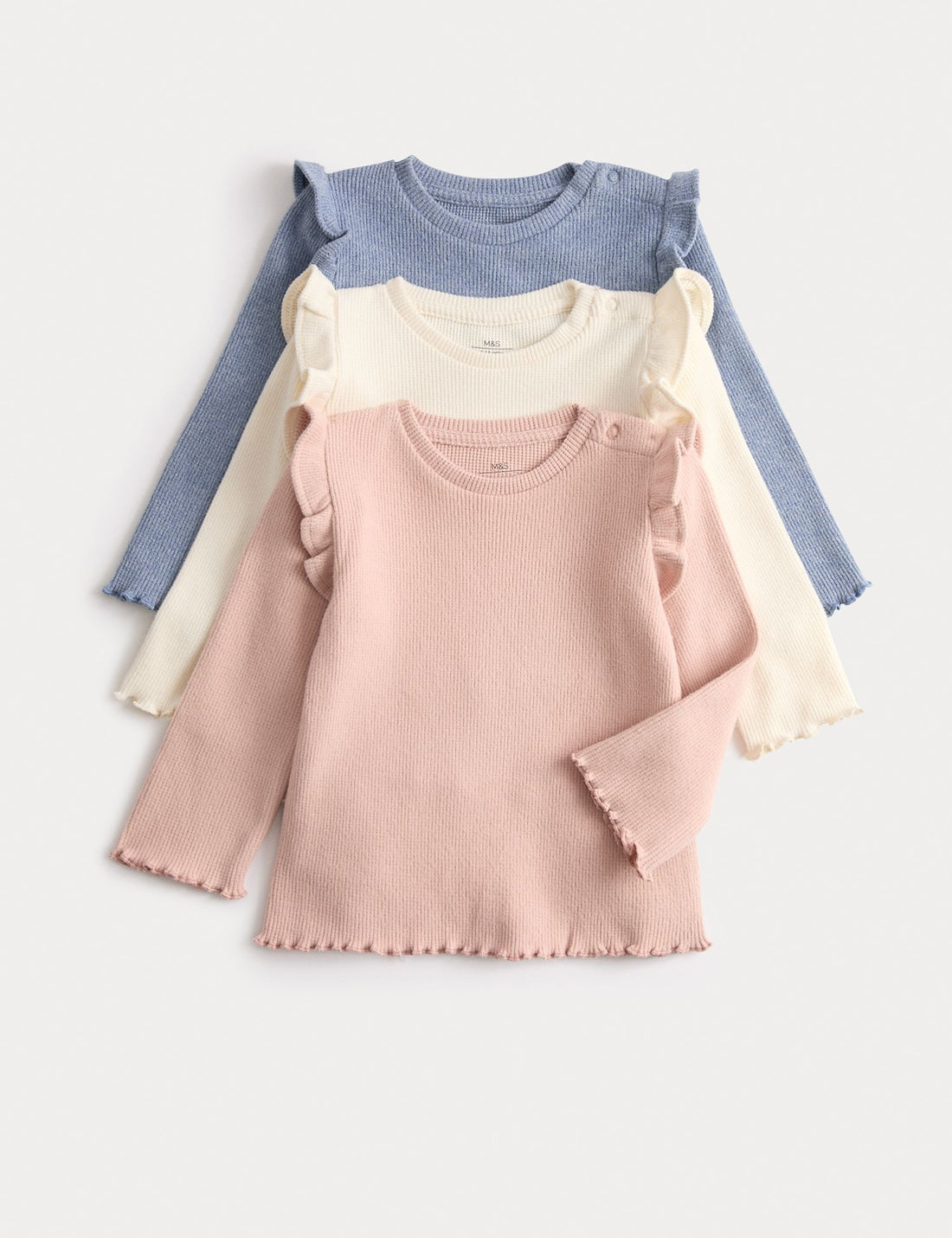 3 Pack Waffle Long Sleeve Tops (0-3 Yrs) - PINK MIX / 12-18 Months