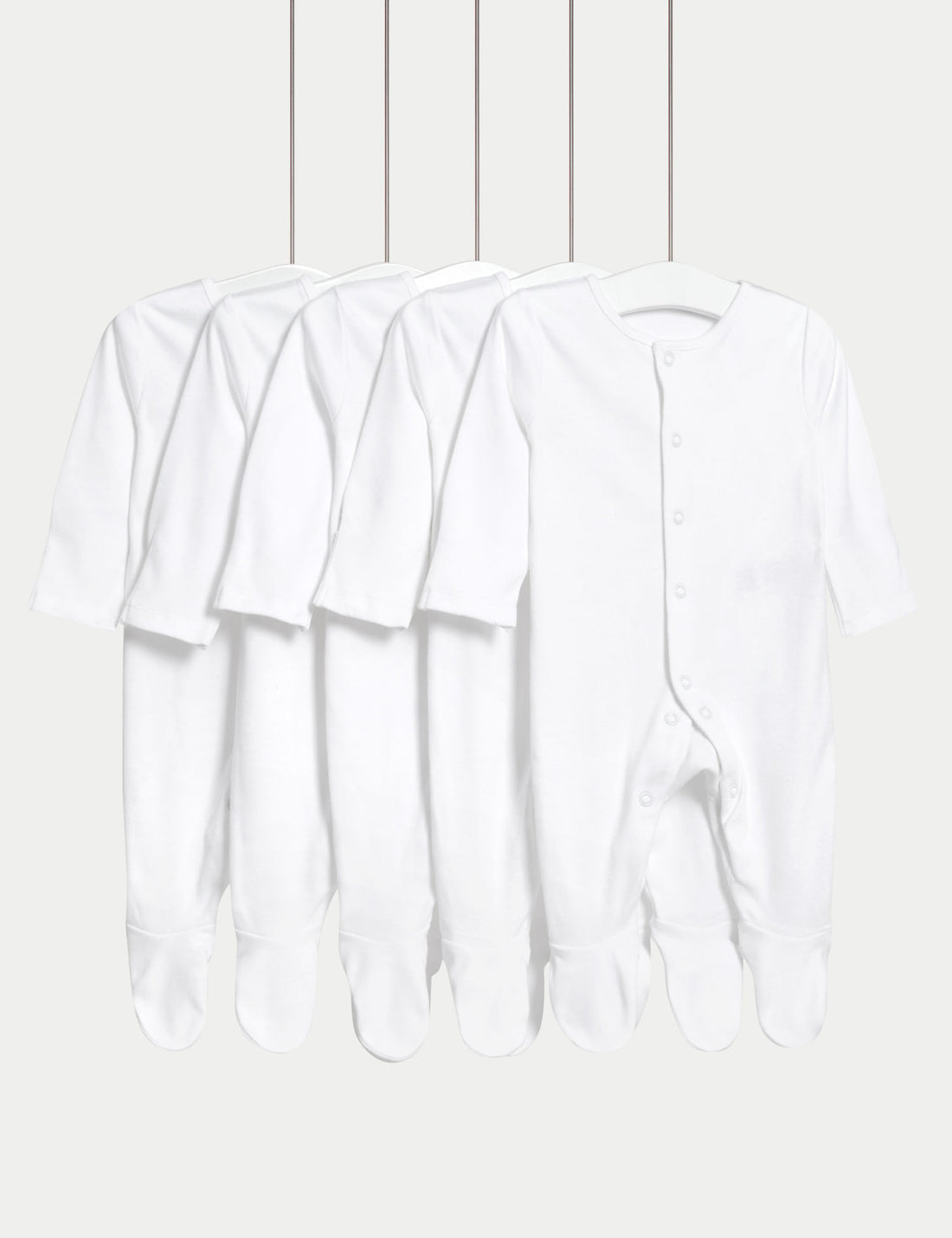 5 Pack Pure Cotton Sleepsuits (5lbs-3 Yrs) - WHITE / 12-18 Months