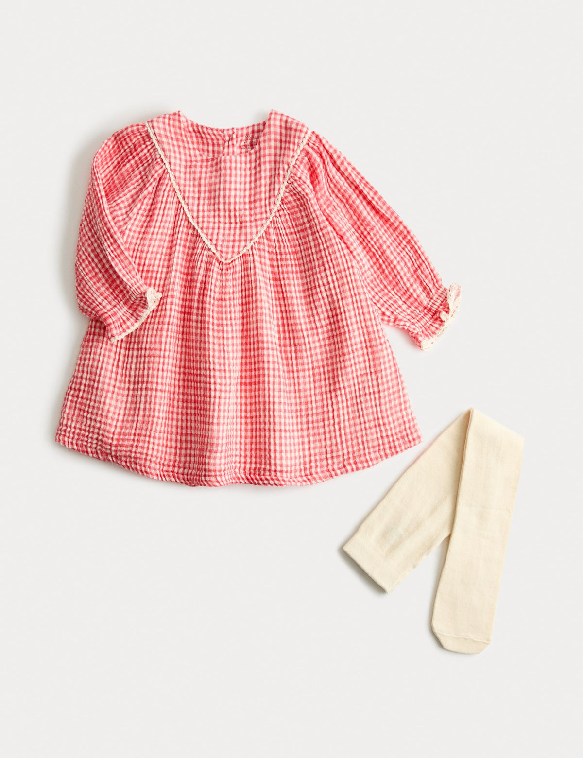 2 Piece Cotton Gingham Dress with Tights (0-3 Yrs)