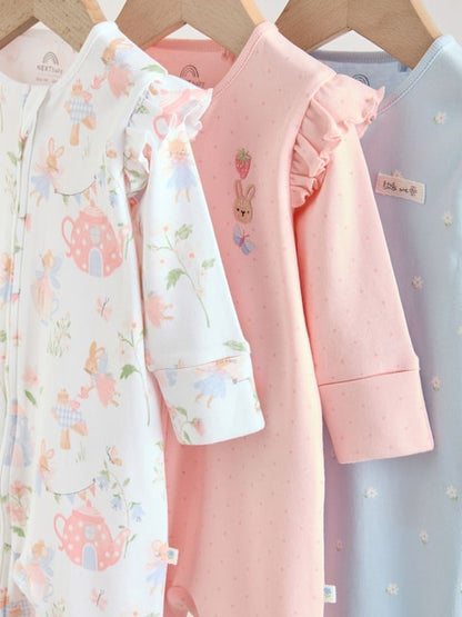 Multi Two Way Zip Baby Sleepsuit 3 Pack (0mths-3yrs)