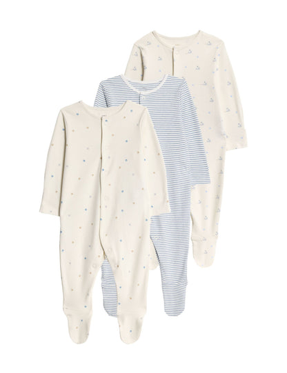 3 Pack Pure Cotton Dog Popper Footed Sleepsuits (0-3 Yrs)