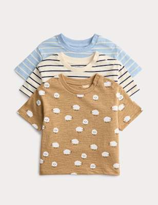 3 Pack Pure Cotton Animal &amp;amp; Stripe Tops (0-3 Yrs) - BLUE MIX / 0-3 Months