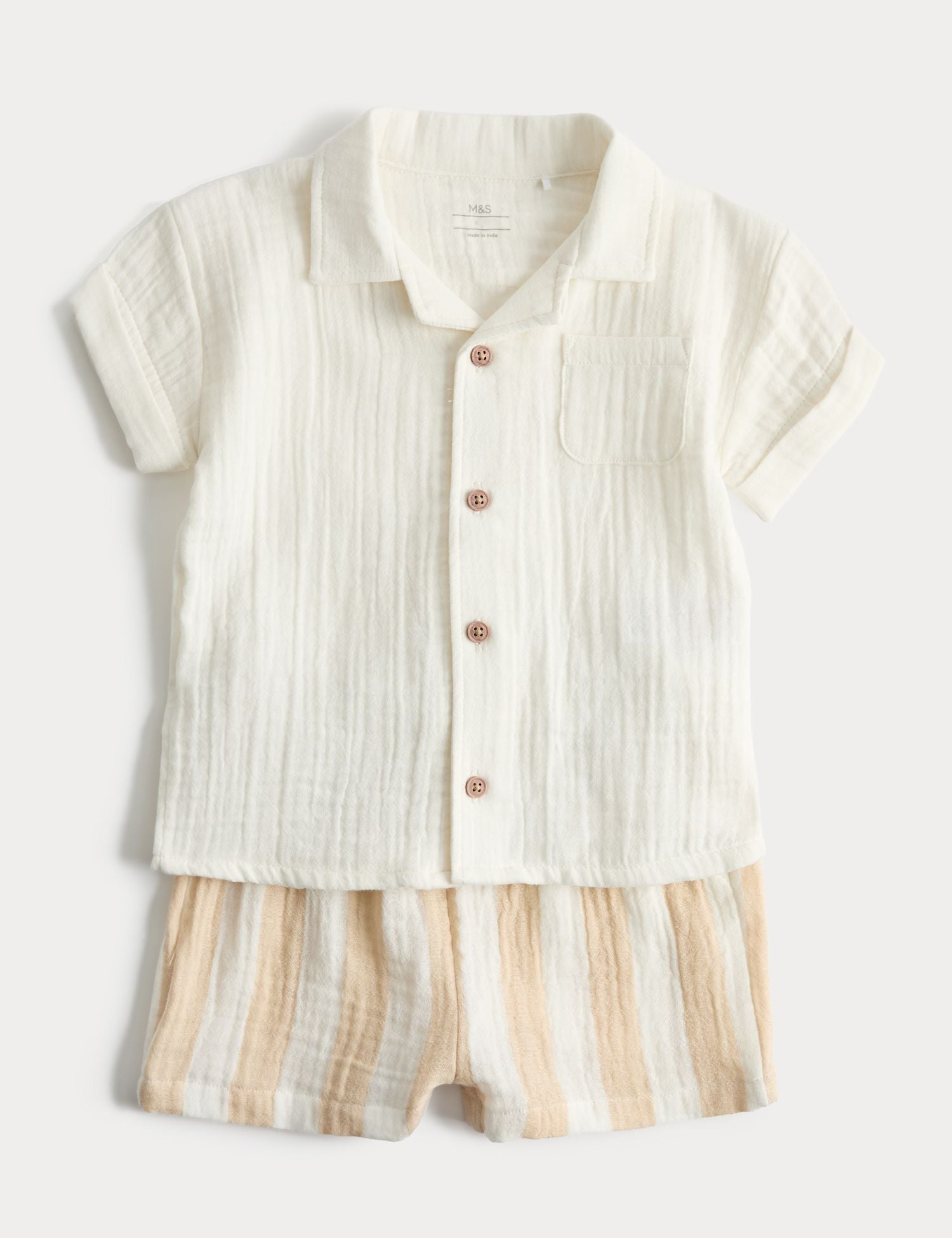 2 Piece Double Cloth Shirt and Striped Shorts Outfit (0-5 Yrs) - CALICO / 12-18 Months