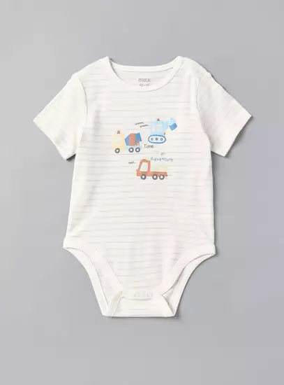 Pack of 3 - Vehicle Print Cotton Bodysuit with Short Sleeves