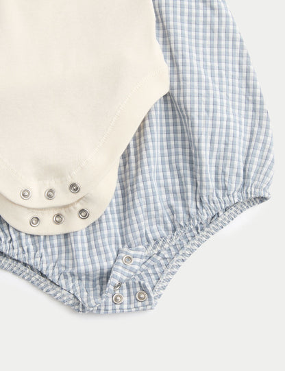 3 Piece Cotton Rich Gingham Paddler Bodysuit and Socks Outfit (7lbs-3 Yrs)