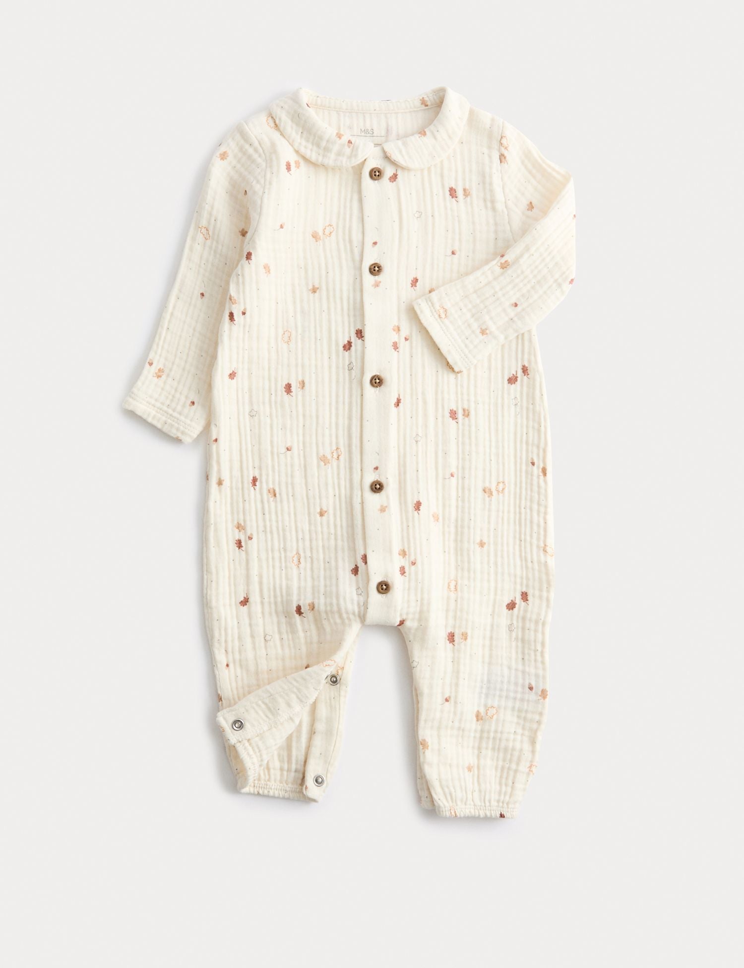 Pure Cotton Woven Leaf Collared All In One (0-12 Mths) - IVORY MIX / 9-12 Months
