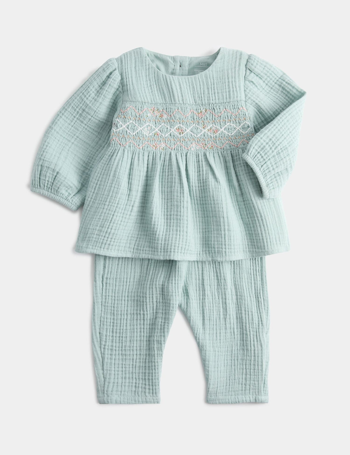 2 Piece Pure Cotton Woven Smocked Outfit (0-24 Mths)