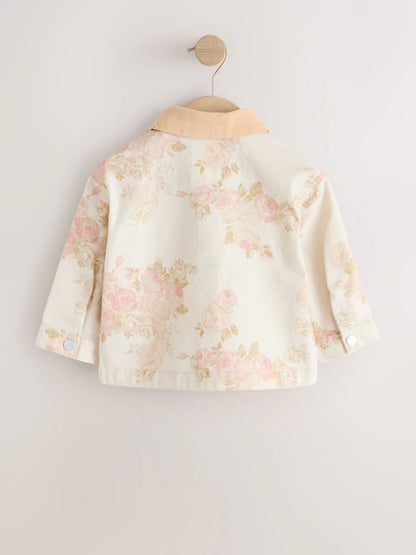 Ecru Floral Cord Collar Denim Jacket (3mths-7yrs)