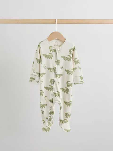 Multi Safari Two Way Zip Baby Sleepsuits 3 Pack (0mths-2yrs)