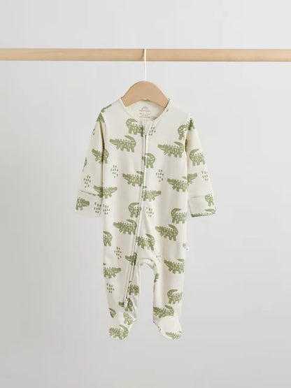 Multi Safari Two Way Zip Baby Sleepsuits 3 Pack (0mths-2yrs)