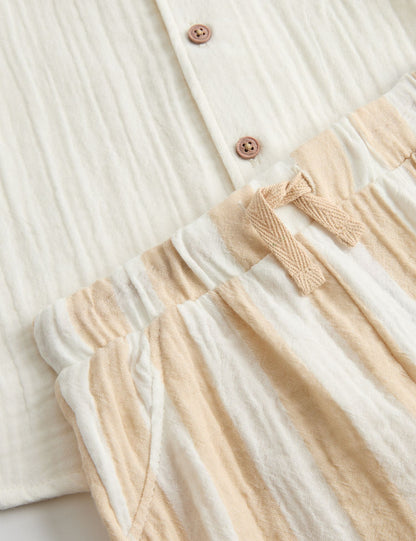 2 Piece Double Cloth Shirt and Striped Shorts Outfit (0-5 Yrs)