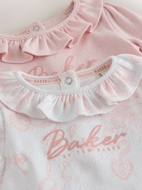 Baker by Ted Baker 2 Pack Pointelle Layette White/Pink Bodysuits