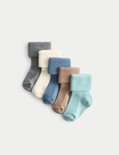 5 Pack Cotton Rich Ribbed Baby Socks (0-2 Yrs) - MULTI / Newborn