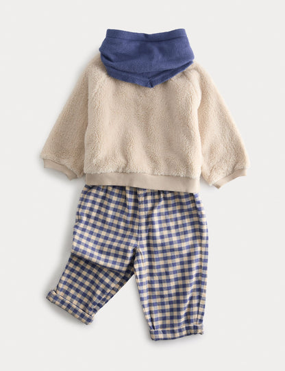 3 Piece Gingham Trousers Outfit (0-6 Yrs) - BLUE MIX / 12-18 Months