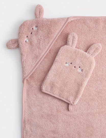 Pure Cotton Bunny Hooded Towel - PINK / 1SIZE