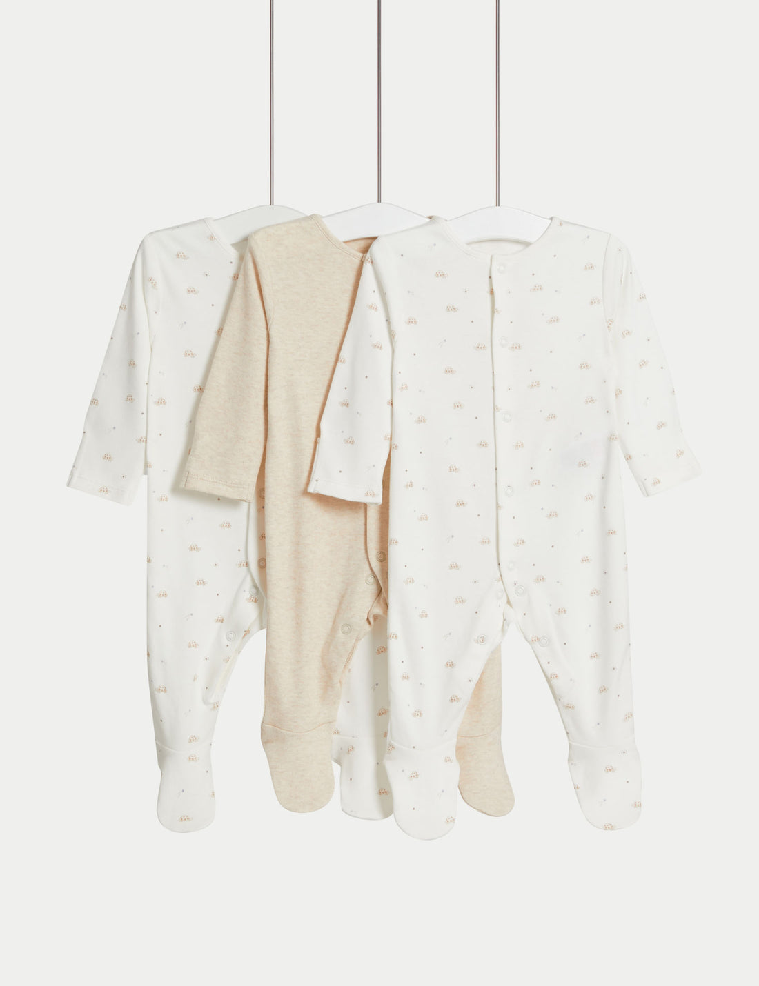 3 Pack Pure Cotton Turtle Sleepsuits (0-3 Yrs) - IVORY / 2-3 Years