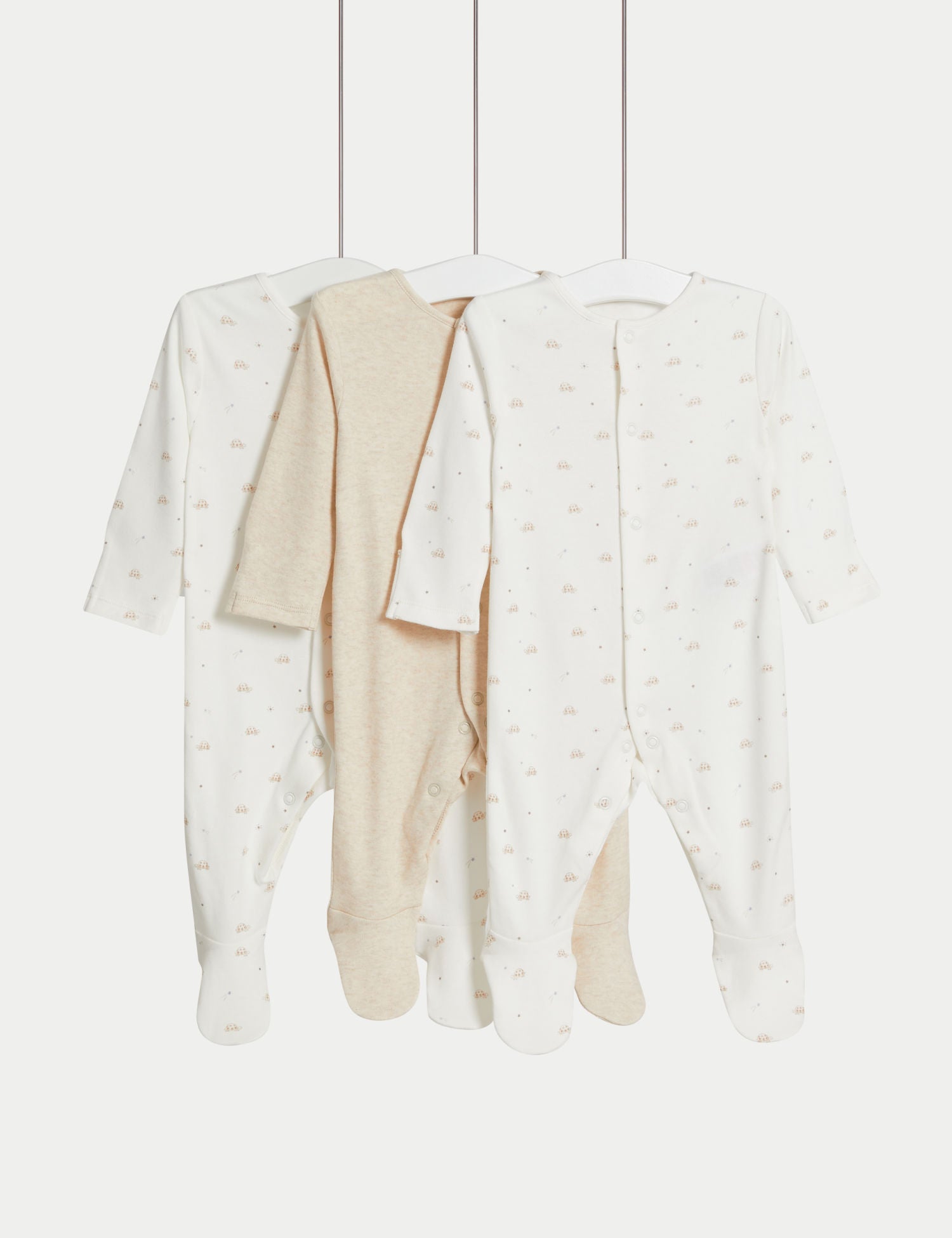 3 Pack Pure Cotton Turtle Sleepsuits (0-3 Yrs) - IVORY / 2-3 Years