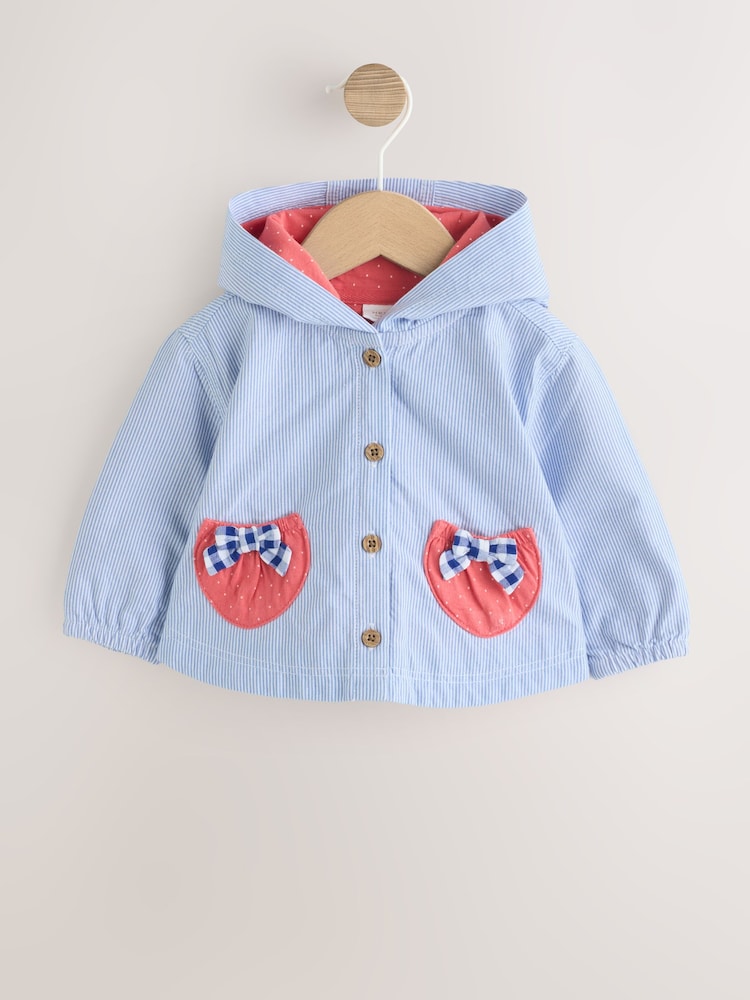 Blue Striped Strawberry Pocket Baby Hooded Jacket