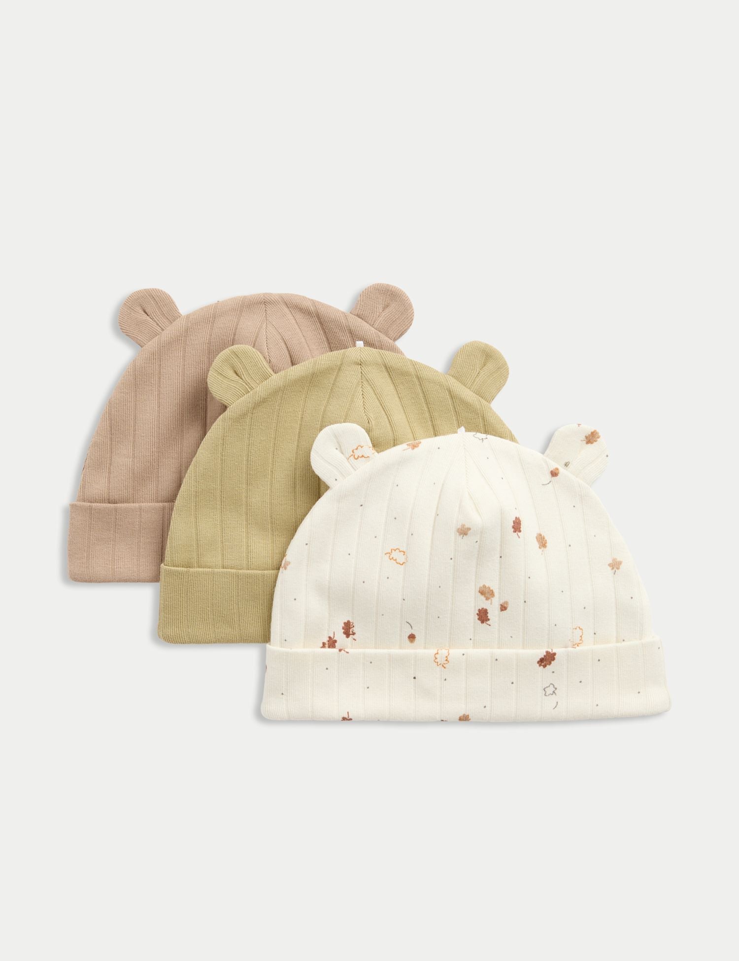 3 Pack Cotton Rich Leaf Print Hats - SAND / 1 Month