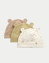 3 Pack Cotton Rich Leaf Print Hats - SAND / 1 Month