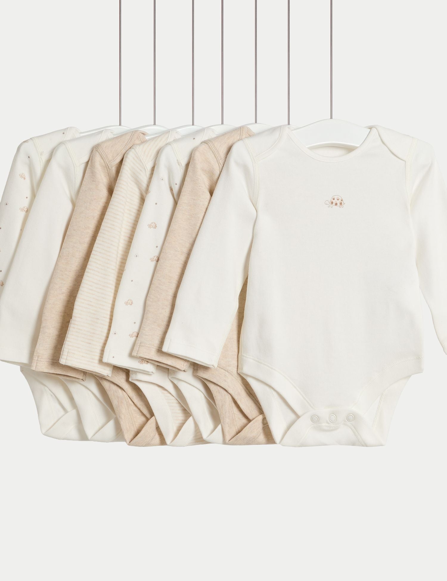 7 Pack Pure Cotton Turtle Bodysuits (5lbs- 3 yrs) - IVORY / Newborn