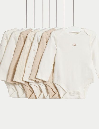 7 Pack Pure Cotton Turtle Bodysuits (5lbs- 3 yrs) - IVORY / Newborn