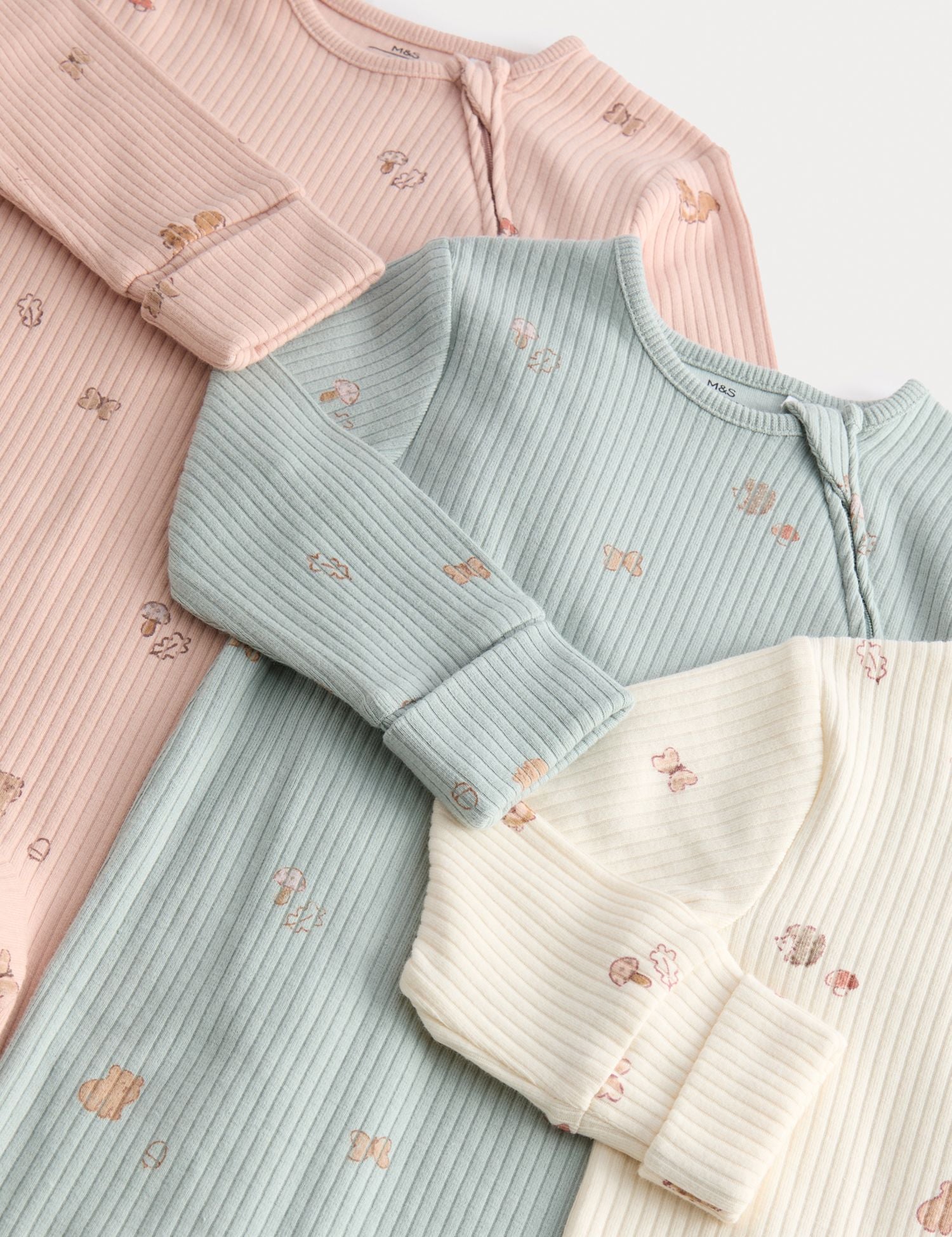3 Pack Cotton Rich Woodland Print Sleepsuits (6½lbs-3 Yrs)
