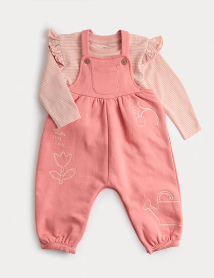 2pc Cotton Rich Jersey Dungarees with Top (0-3 Yrs) - PINK MIX / 12-18 Months