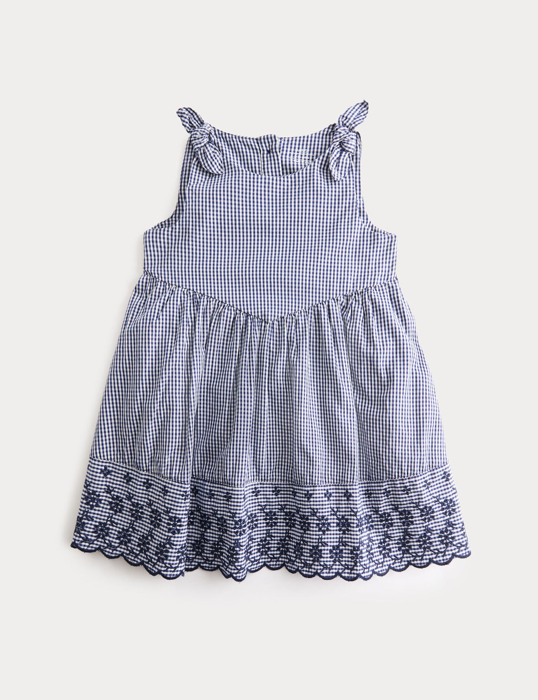 Pure Cotton Embroidered Gingham Dress (0-5 Yrs) - NAVY / 12-18 Months
