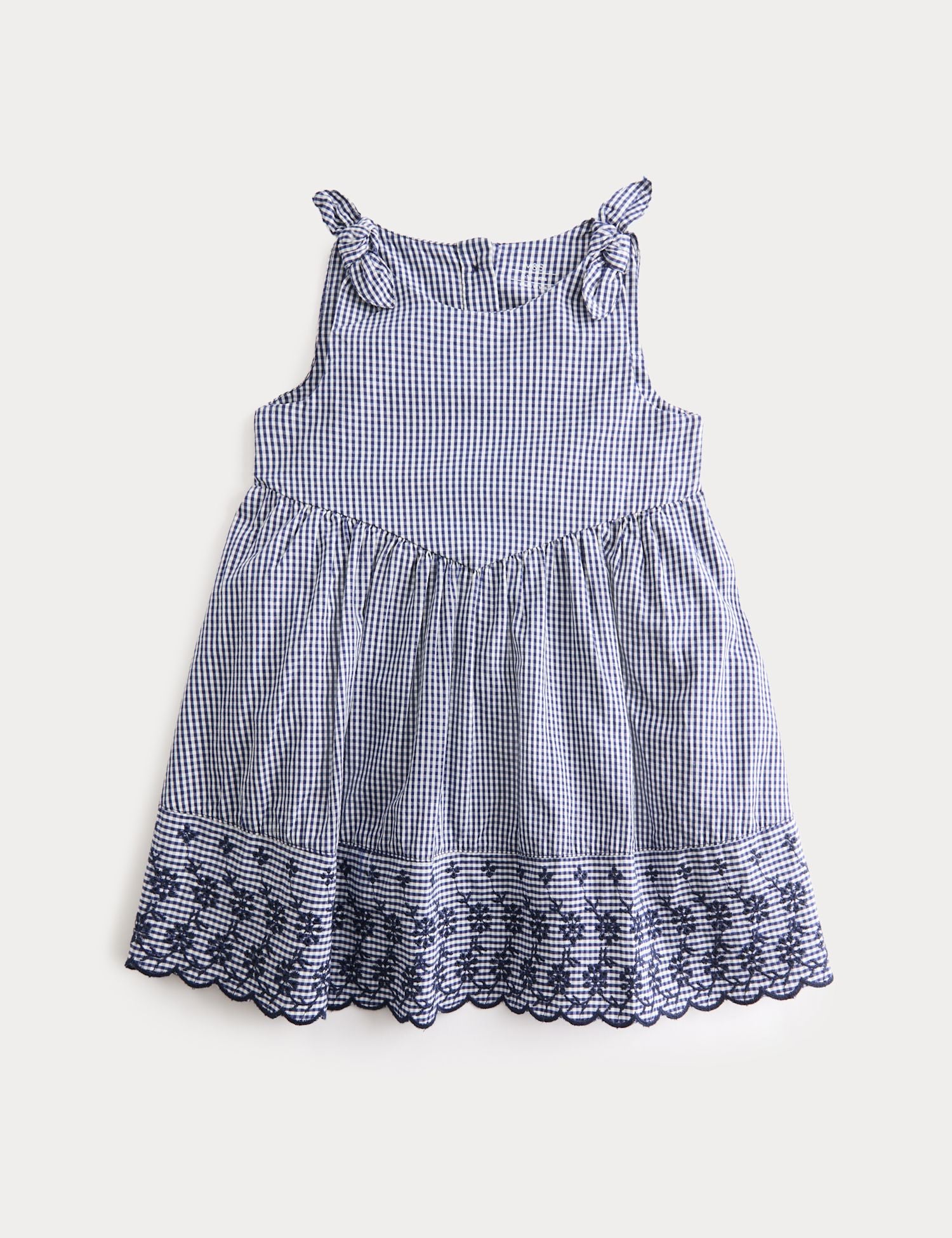 Pure Cotton Embroidered Gingham Dress (0-5 Yrs) - NAVY / 12-18 Months