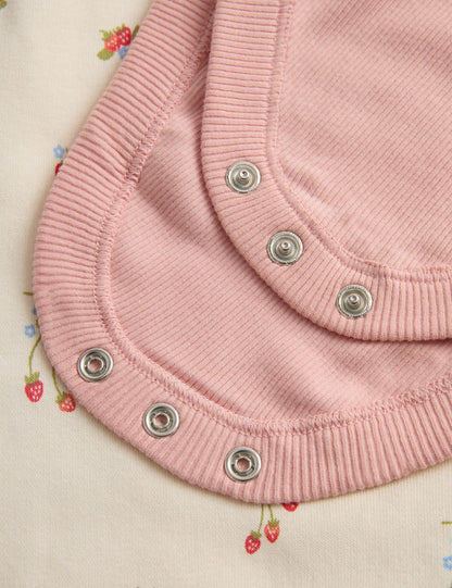 2pc Cotton Strawberry Ditsy Dungarees Outfit (0-3 Yrs)