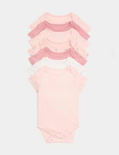 7 Pack Pure Cotton Bow Bodysuits (0-3 Yrs) - APRICOT MIX / 12-18 Months