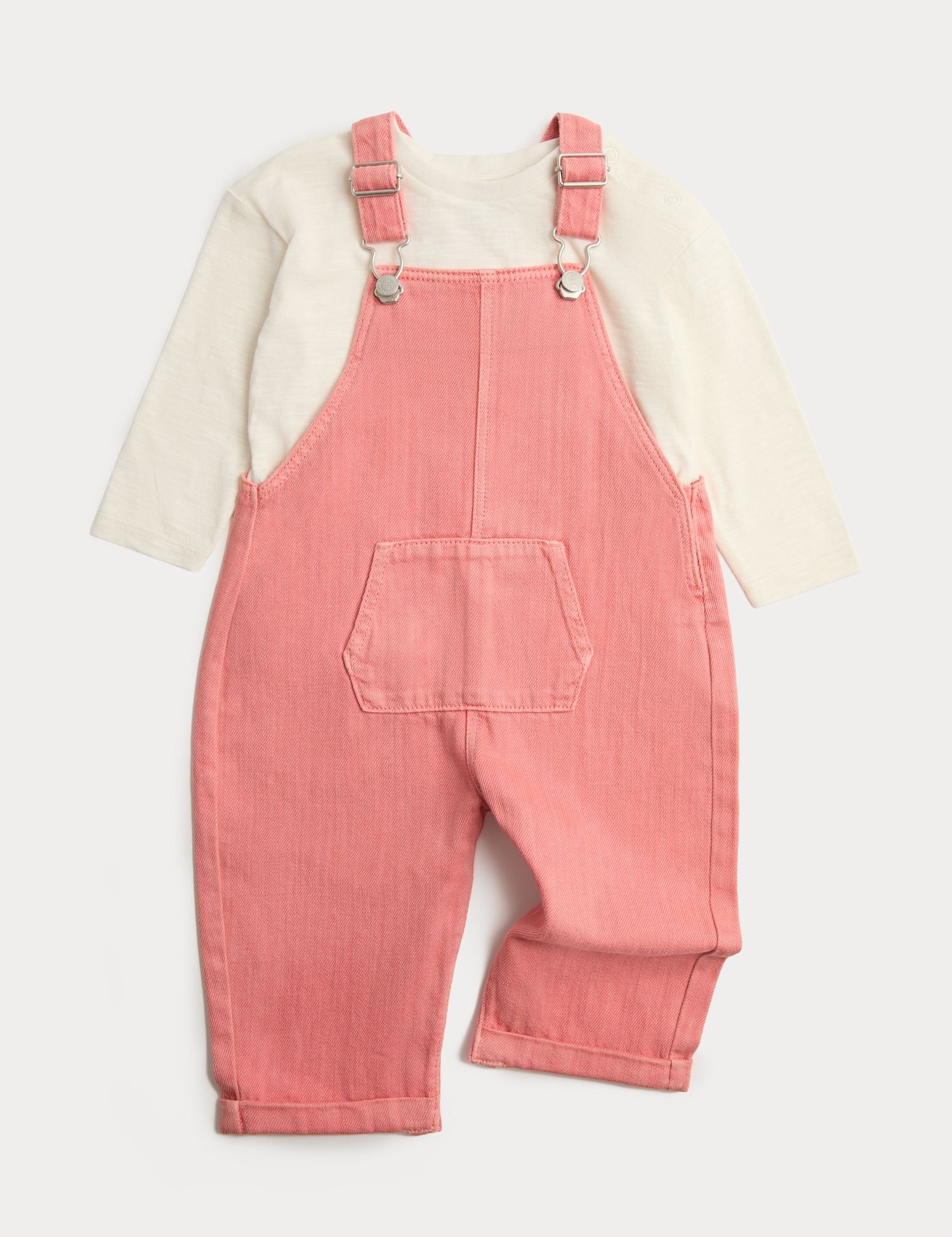 2 Piece Pink Denim Dungarees with Top (0-3 Yrs) - PINK / 12-18 Months