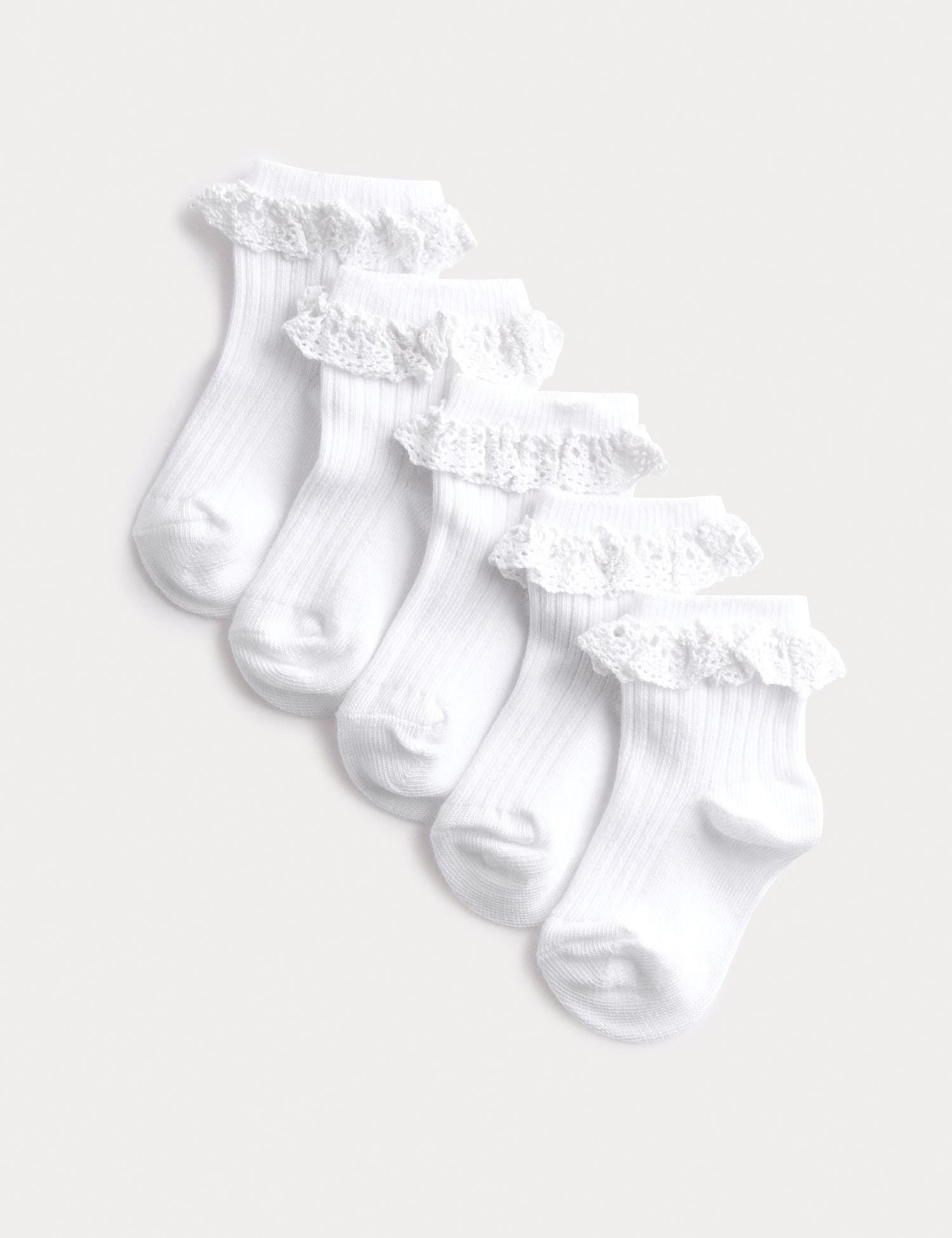 5 Pack Cotton Rich Frill Baby Socks - WHITE / 2-3 Years