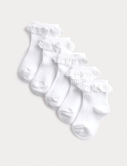 5 Pack Cotton Rich Frill Baby Socks - WHITE / 2-3 Years