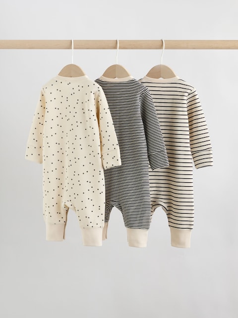 Monochrome Waffle Baby Sleepsuits 3 Pack (0mths-3yrs)