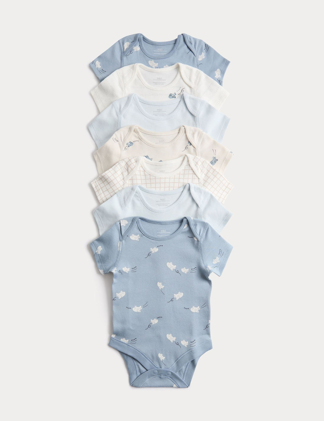 7 Pack Pure Cotton Plane Bodysuits (5lbs-3 Yrs) - BLUE MIX / 12-18 Months