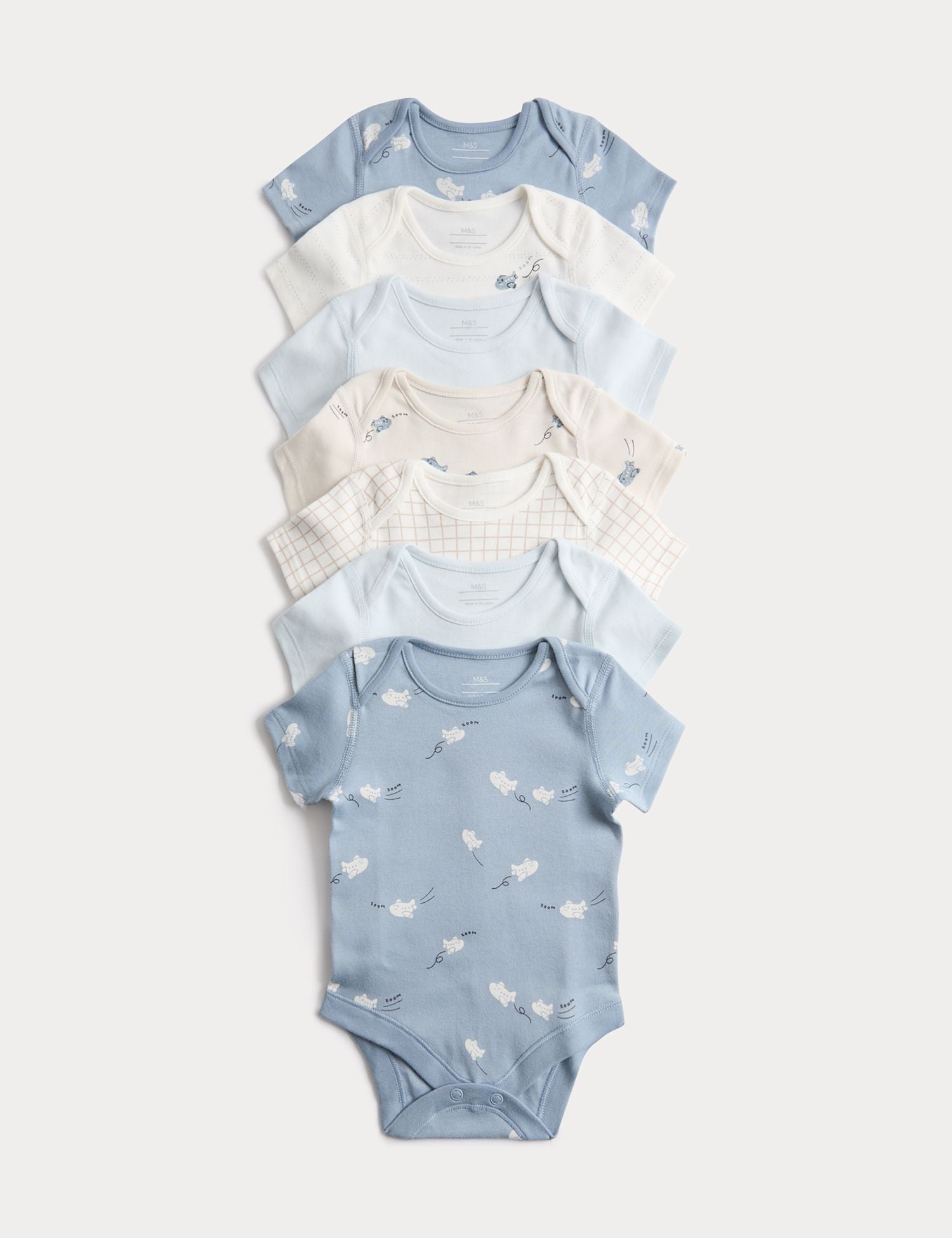 7 Pack Pure Cotton Plane Bodysuits (5lbs-3 Yrs) - BLUE MIX / 12-18 Months