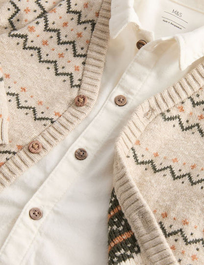 3pc Knitted Fair Isle Top &amp; Bottom Outfit (0-3 Yrs)