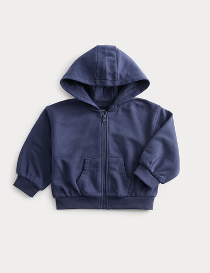 Cotton Rich Navy Zip Through Hoodie (0-3 Yrs) - NAVY / 12-18 Months