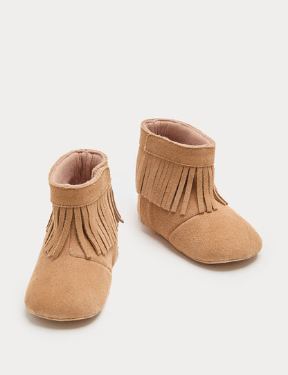 Baby Tassel Western Pram Boots (0-18 Months) - TAN / 12-18 Months