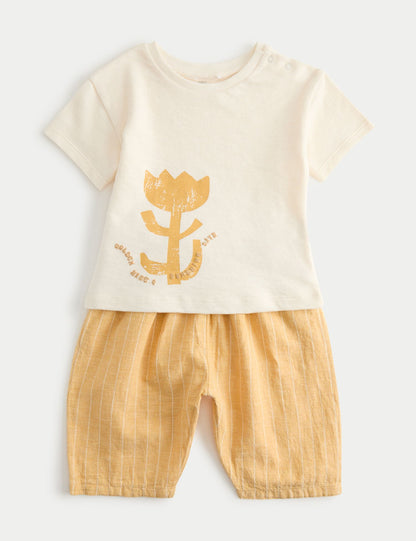 Graphic Tee &amp;amp; Striped Trousers (0-5 Yrs) - YELLOW / 12-18 Months